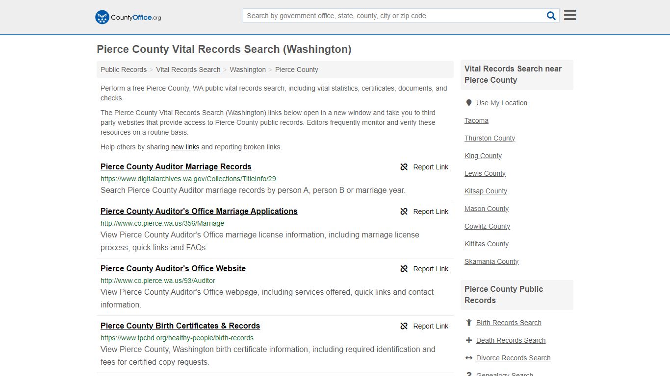 Vital Records Search - Pierce County, WA (Birth, Death, Marriage ...